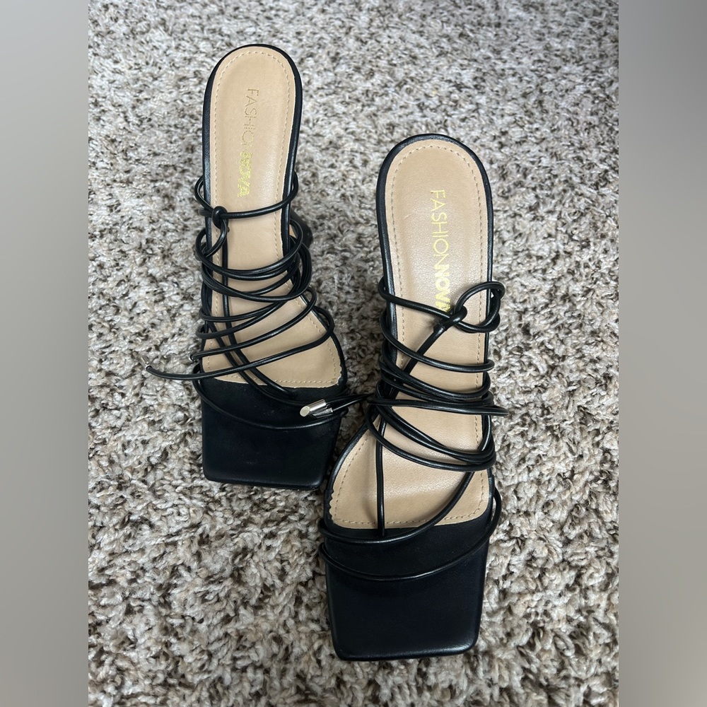 Lace up square toe heels Fashion Nova